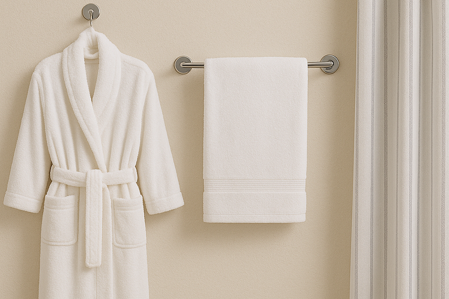 Toalhas, tapetes e cortinas